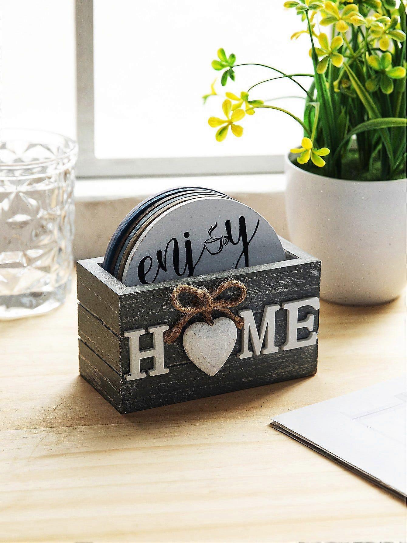 1set/6pcs Random Style Vintage Wood Coasters (inclusiv suport)