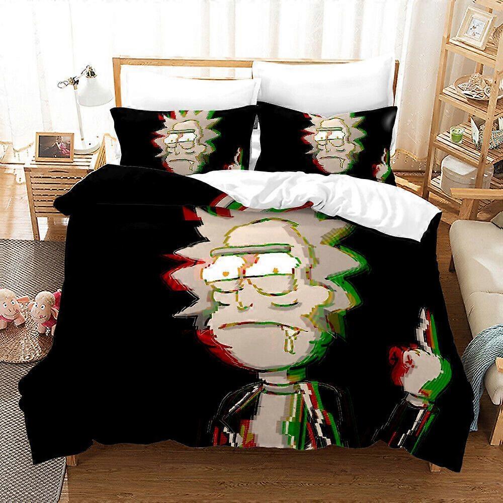 v128 ملاءات سرير طقم غطاء لحاف ريك ومورتي غطاء وسادة متضمن طقم مغطى من 3 قطع (1 غطاء لحاف + 2 وسادة) y128