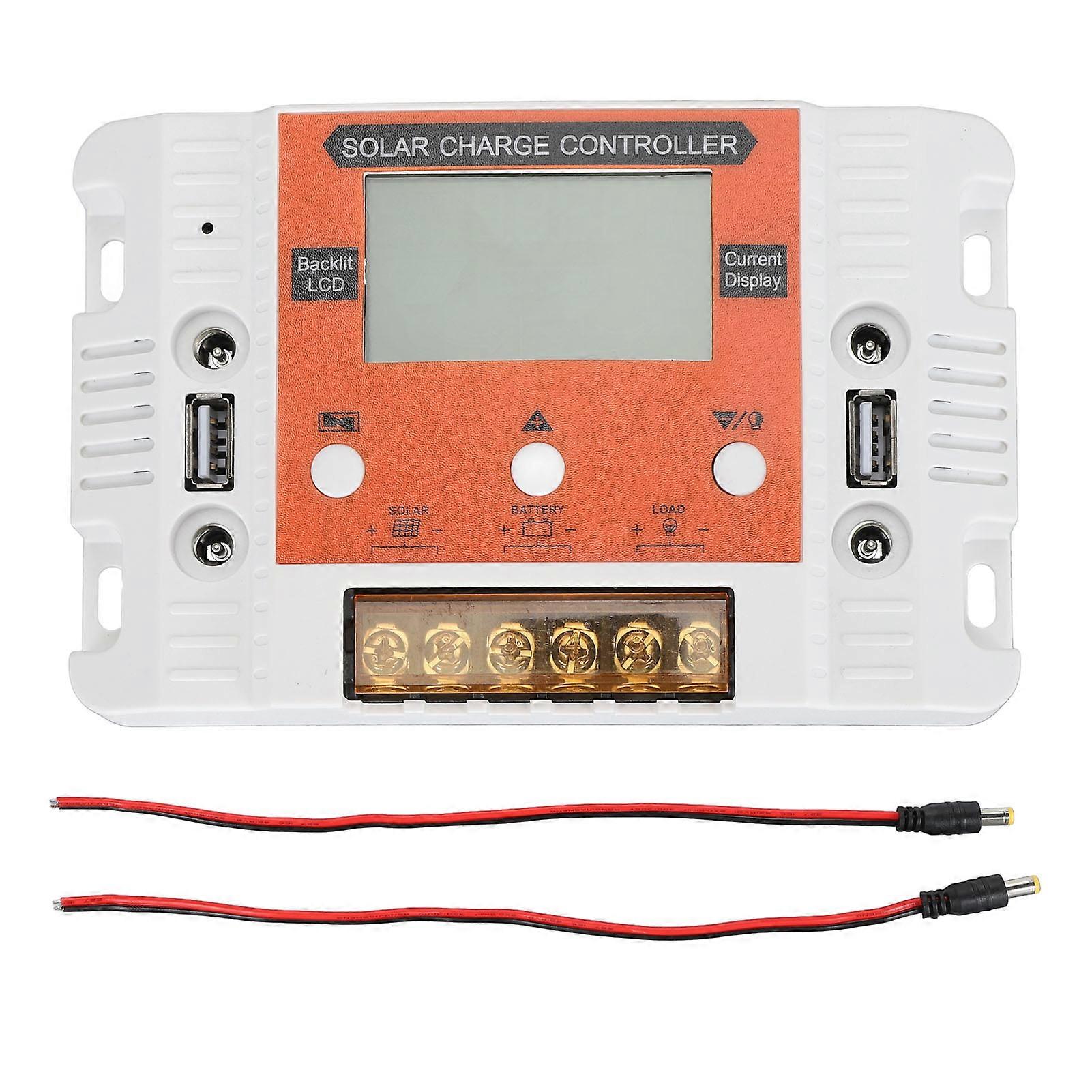 30A Solar Charge Controller 12V 24V with LCD Backlit Display Dual USB Output Solar Panel Regulator Memory Function