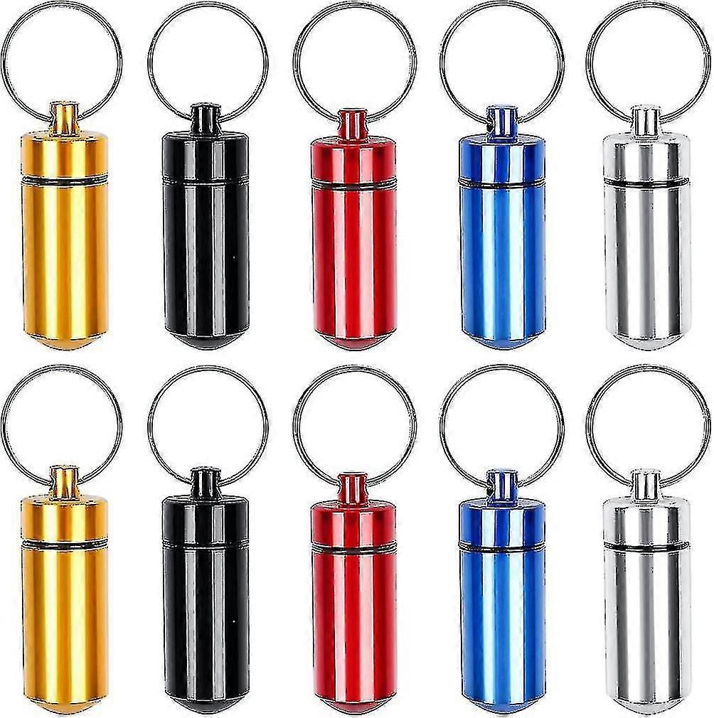 10pcs Waterproof Aluminum Pill Box Bottle Holder Container With Keychain