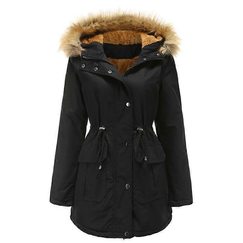 Women's Winter Plush Cotton Jacket with Hooded Fur Collar Warm Jacket Plus Size Women's Padded Jacket