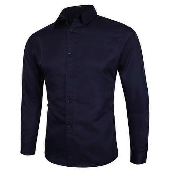 Men Fall Spring Shirt Lapel Long Sleeve Solid Color Single-breasted Buttons Cardigan Slim Fit Soft Breathable Formal Business Style Men Office Top