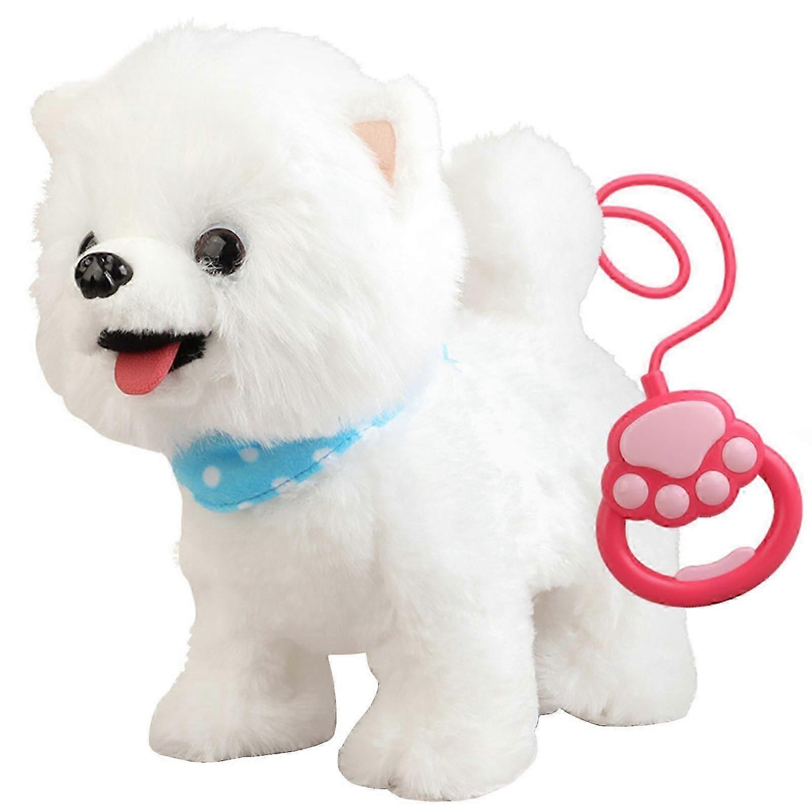 Samoyed Walking Dog Toy For Girl Licking Barking Dog With Control Leash   What You Say Electric Talking Singing Tail  Plush Robot Dog DIY Pretend Dres
