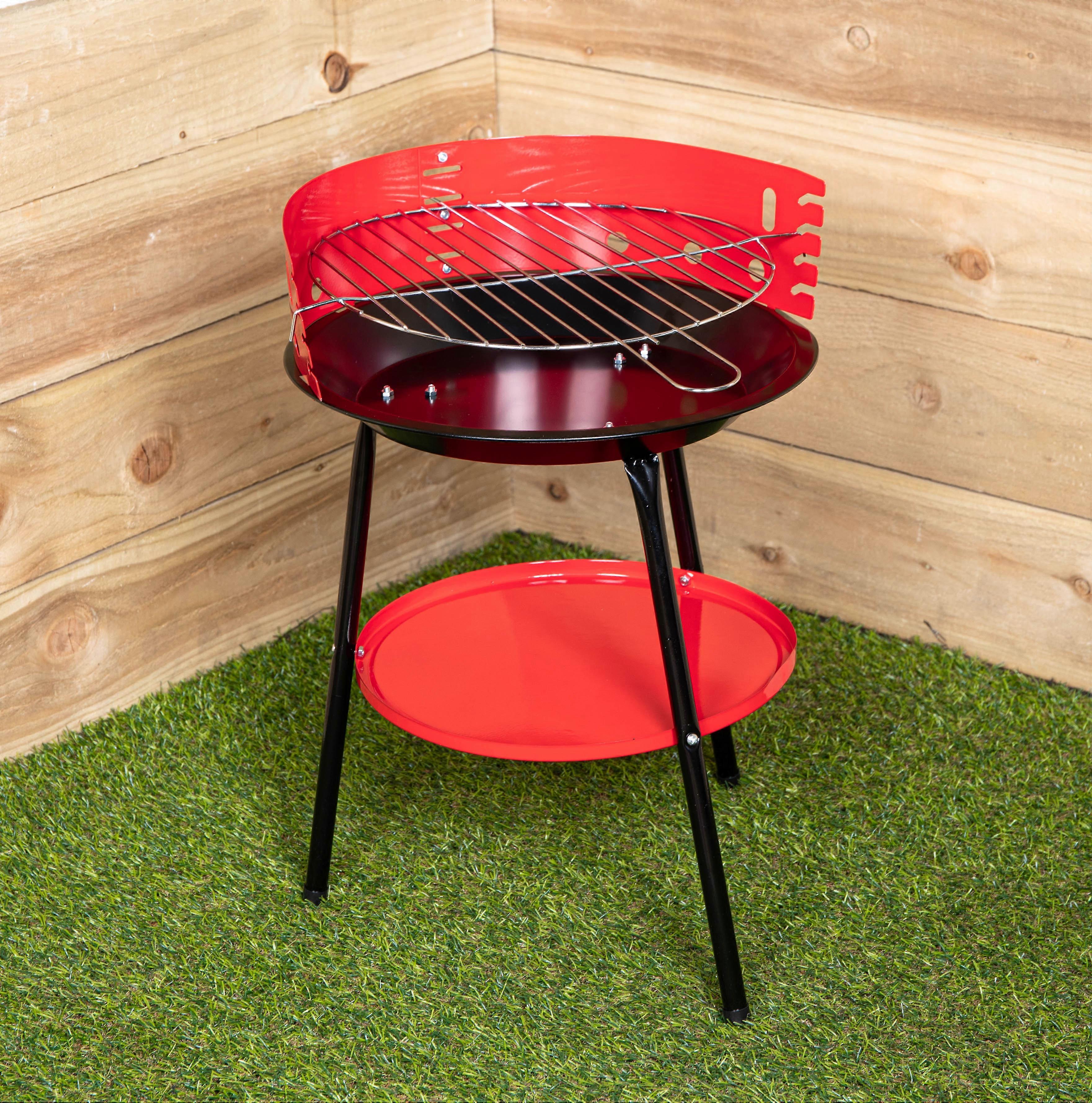 14" Round Garden Barbecue / Bbq With Wind Shield & Shelf