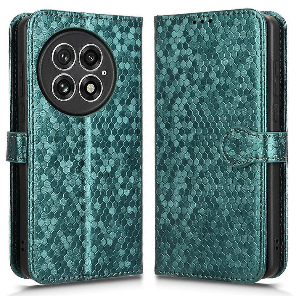For OnePlus 13 Wallet Case Dot Pattern Imprint PU Leather Phone Cover-Green