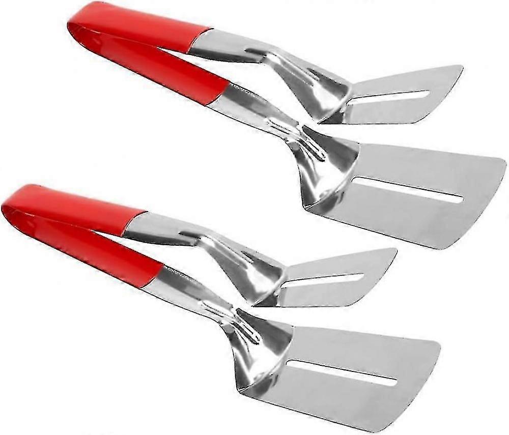 Scald-Proof Spatula Tongs - 2 PCS (Red & Silver) with Extended Handle