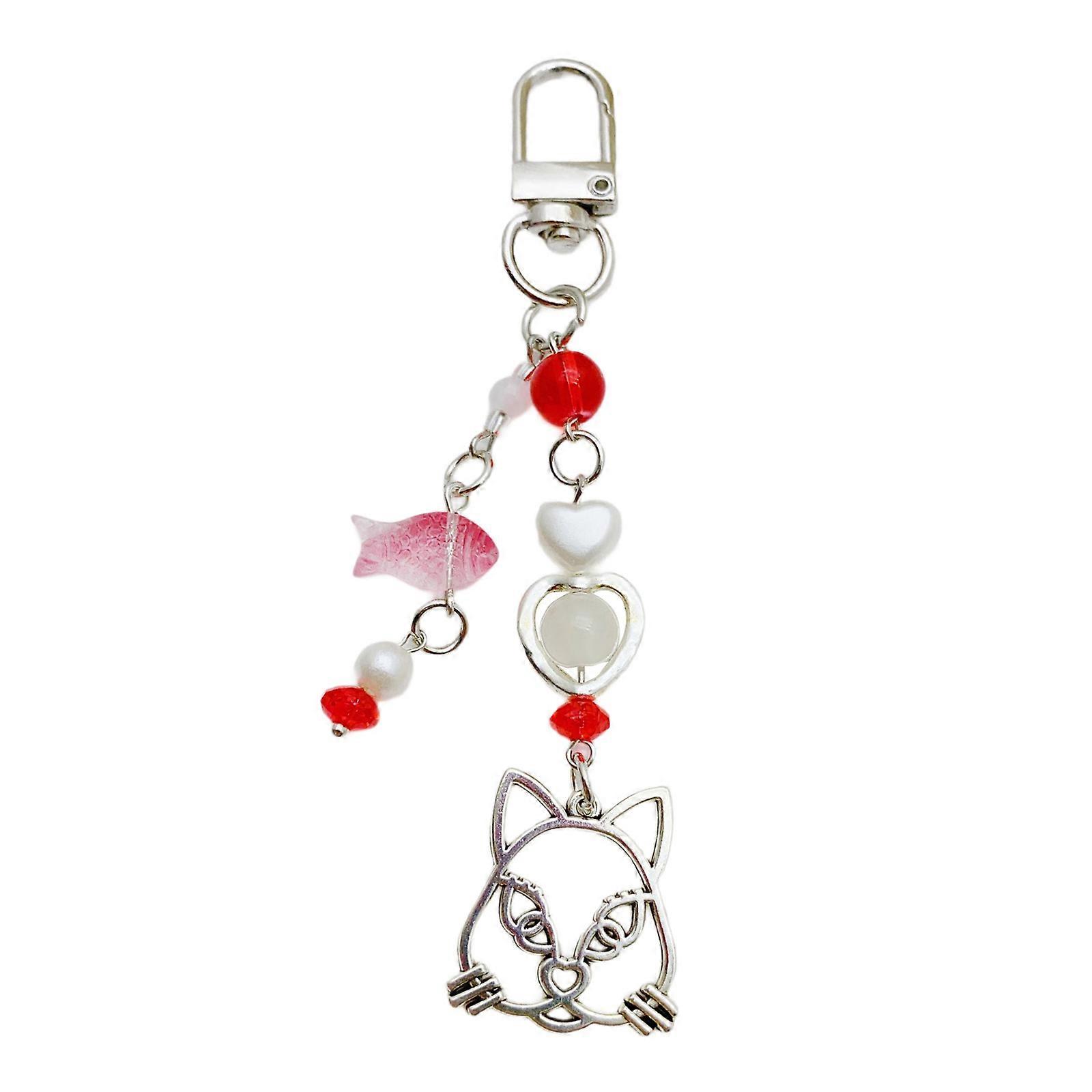 Adorable Cat Beaded Mobile Chain Fashion Statement Pendant Alloy Texture Stylish Key Ornament for Daily and Party Use