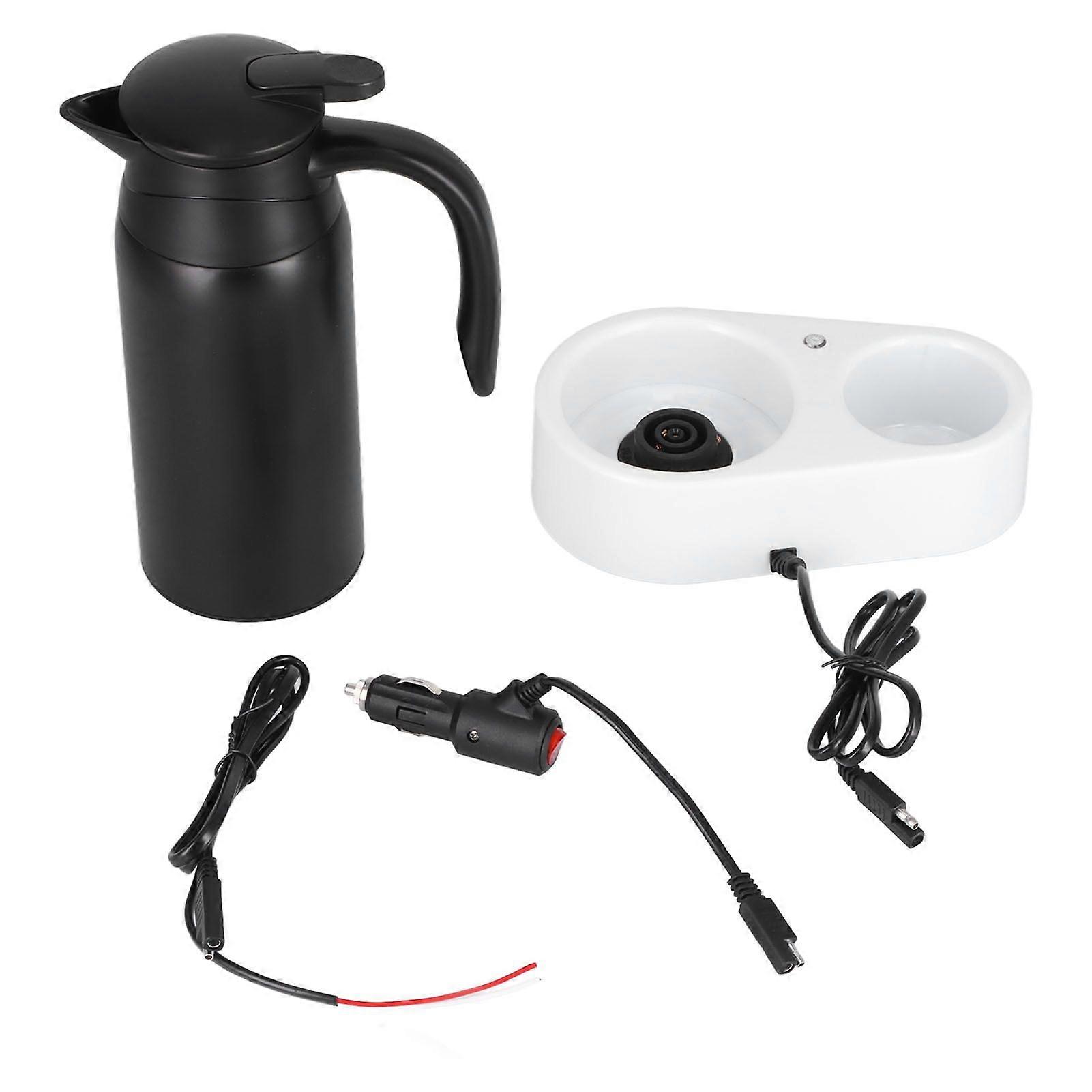 800 مل غلايات سيارة كهربائية محمولة موزع مياه للسيارة مع غطاء حلقة ختم من السيليكون بقاعدة بيضاء للسفر يغلي الماء أسود
