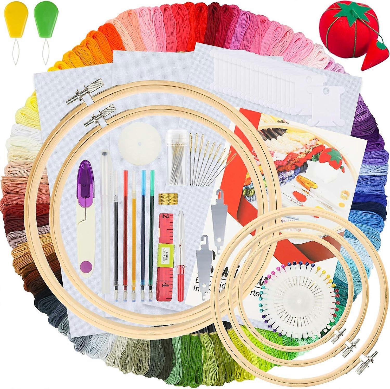 Embroidery Kit, DIY, Color Threads, Adjustable Hoops