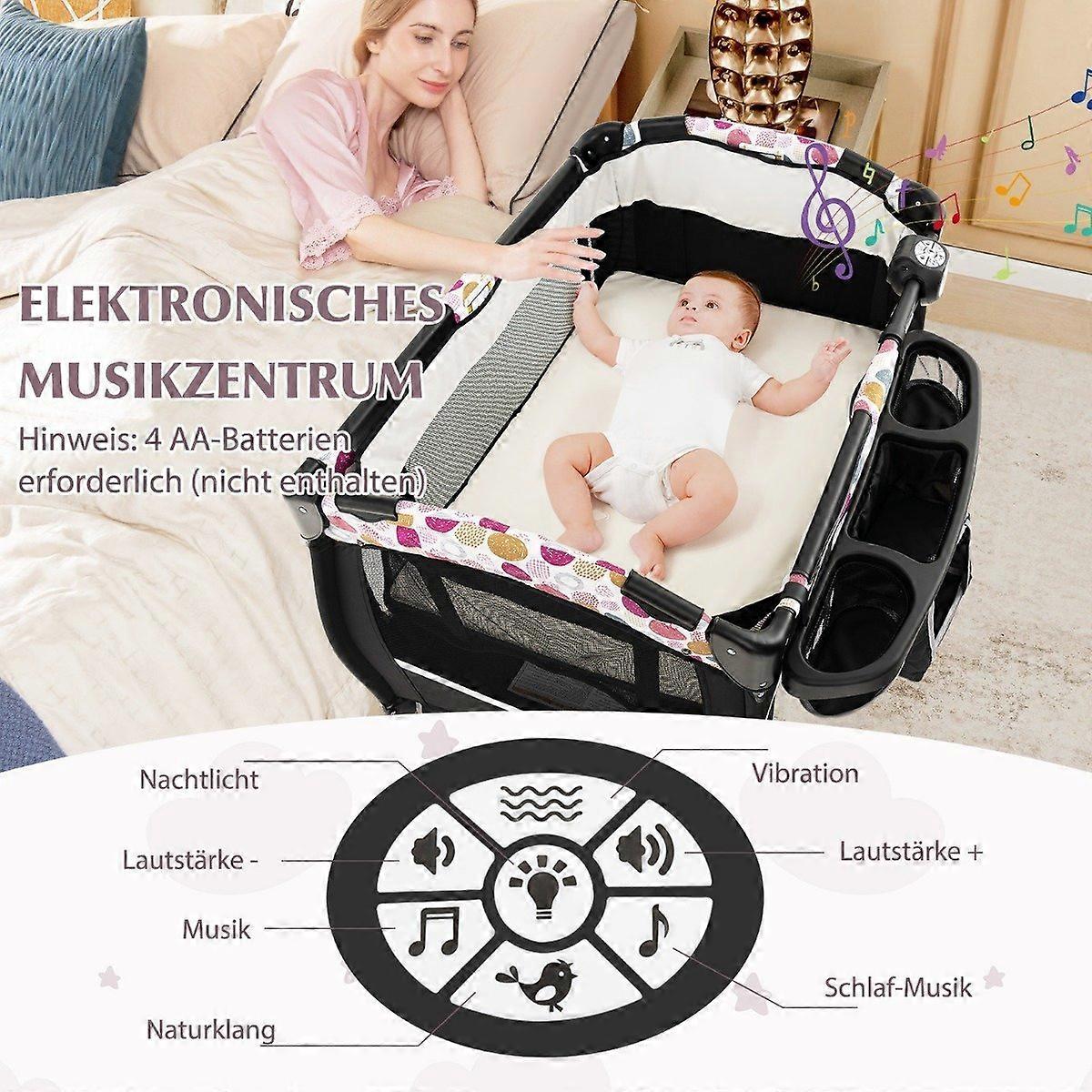 4 in 1 Travel Cot with Foldable Side Bed with Adjustable Canopy Bed