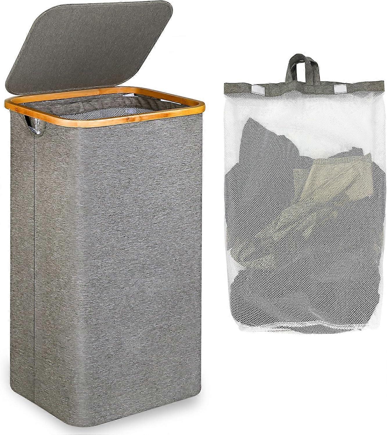 Laundry Bag with ID Tag, Portable and Durable Polyester Foldable Mesh Tote with Drawstring Closure for Travel, College, Apartment (13.2''L x 16.5''W