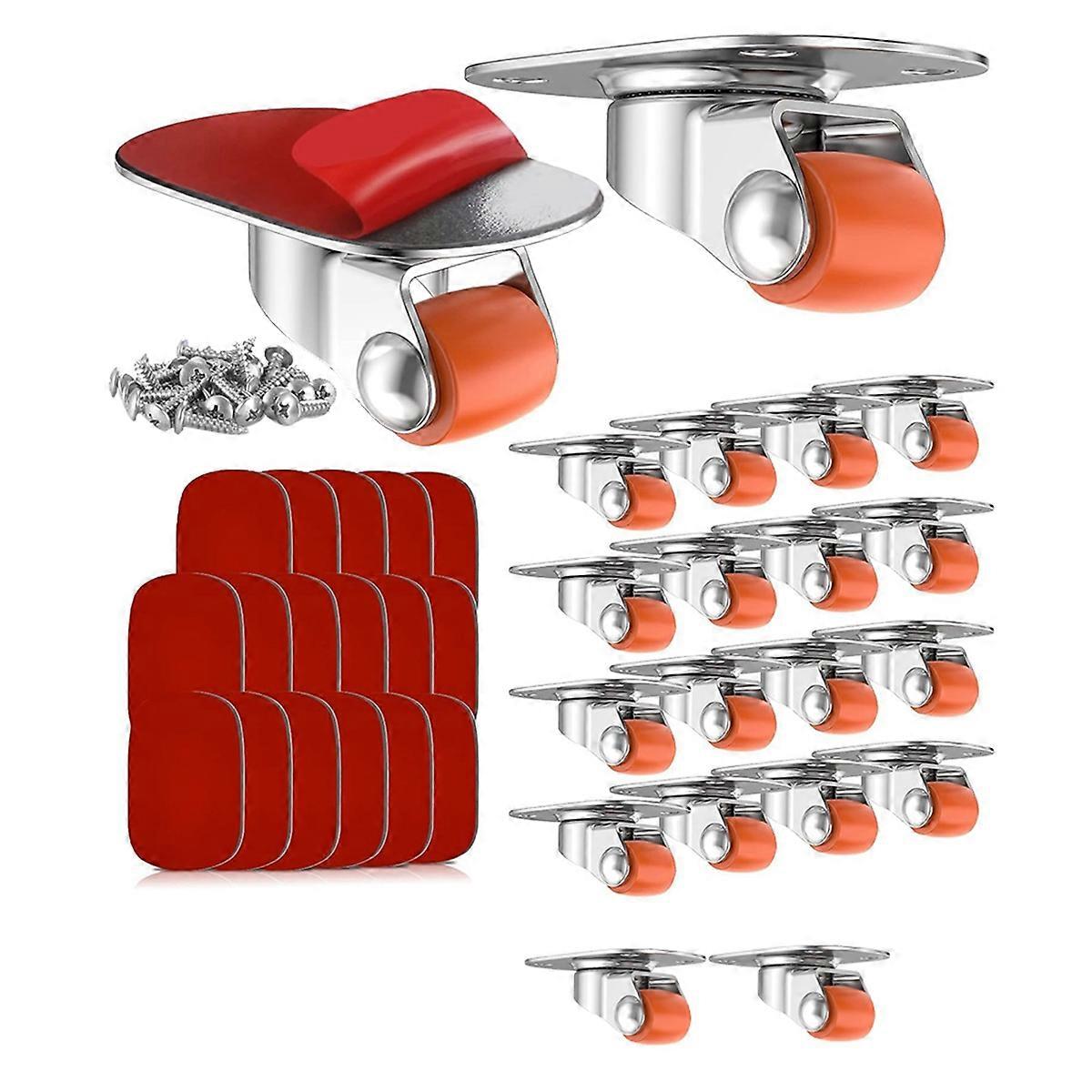 0.5In Oval Plate Self-Adhesive Caster Wheels, 360° Swivel, 20pack