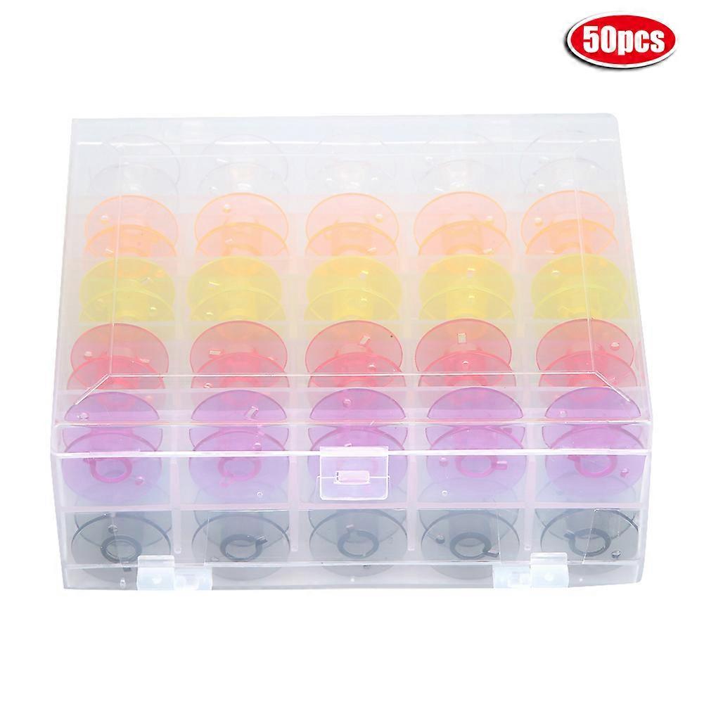 50PCS Double deck Plastic Boxed Color Transparent Plastic Bobbins Sewing Machine Spool Tool