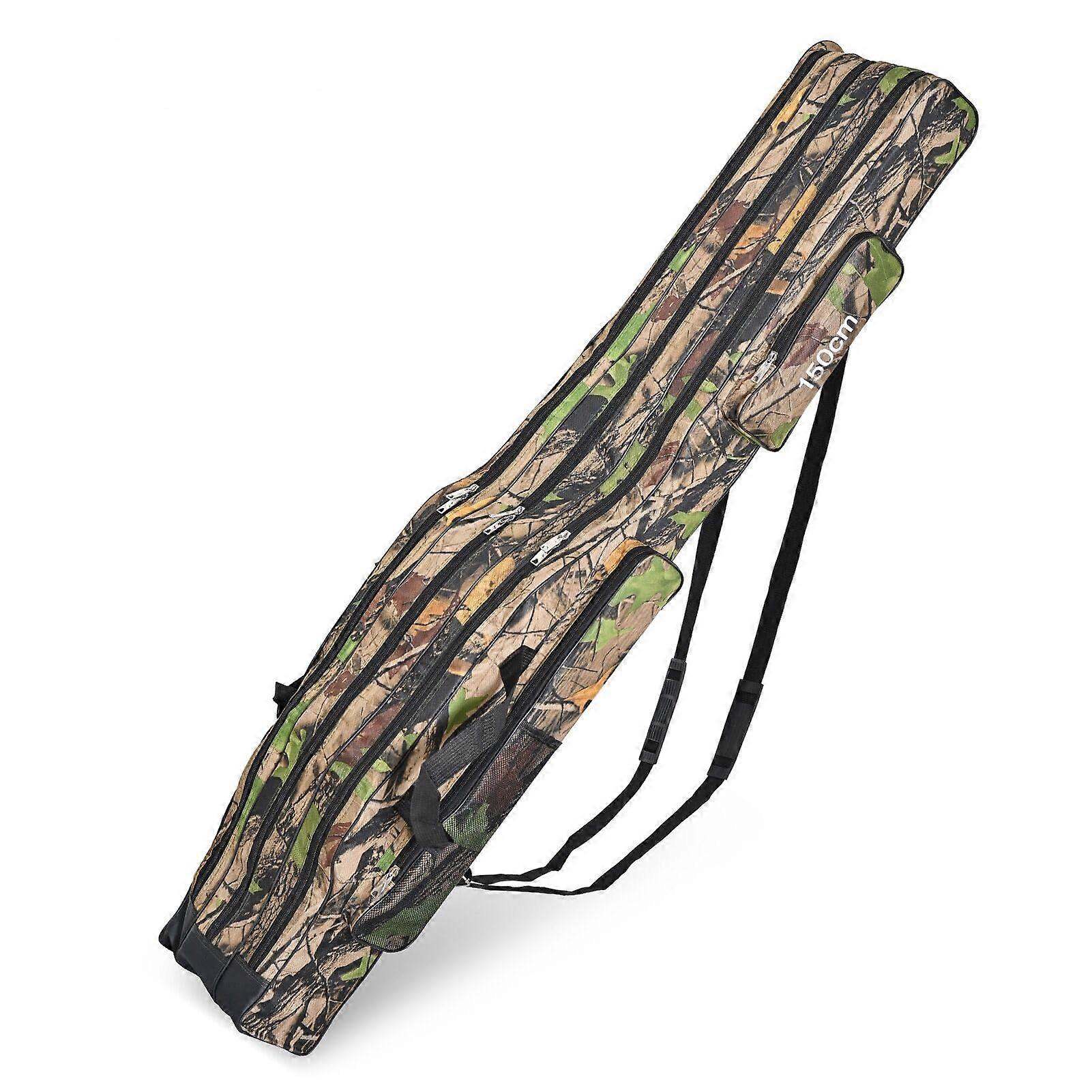 3 Layers Fishing Pole Bag, 3 Layers Oxford Rod Folding Carry Case,Fishing Reel Tackle Storage Bag Case