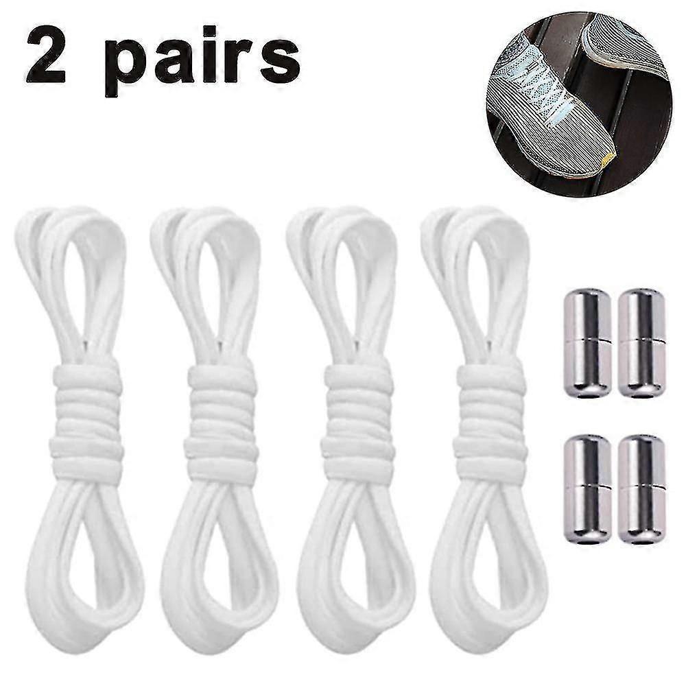 2 Pairs Elastic No Tie Shoe Laces For Adults,kids,elderly,system With Elastic Shoe Laces,white