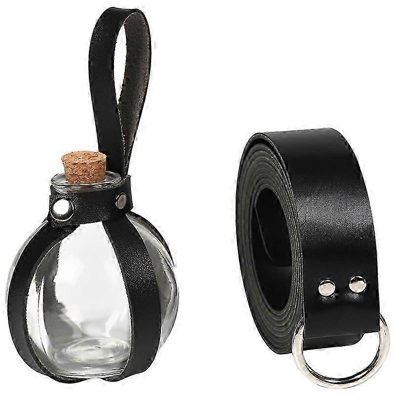 Dark Magic Potion Bottle with Cork Stopper and Faux Leather Harness BZSM