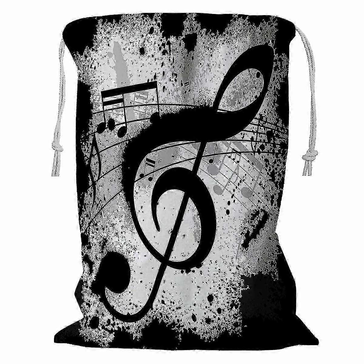 Gunge Black Music Notes Storage Basket  With Drawstring 60x80 Cm