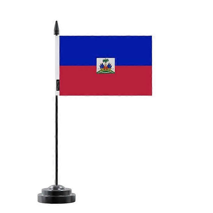 Table Flag of Haiti – 14 x 21 cm – Polyester – Black Plastic Base