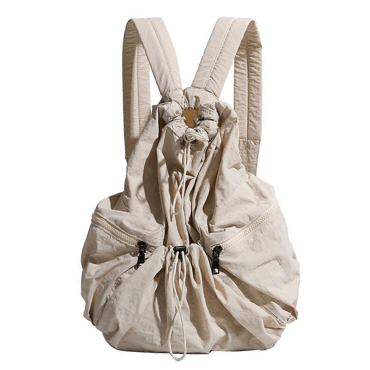 Women's Nylon Drawstring Backpack (Khaki) Stylish Travel Backpack