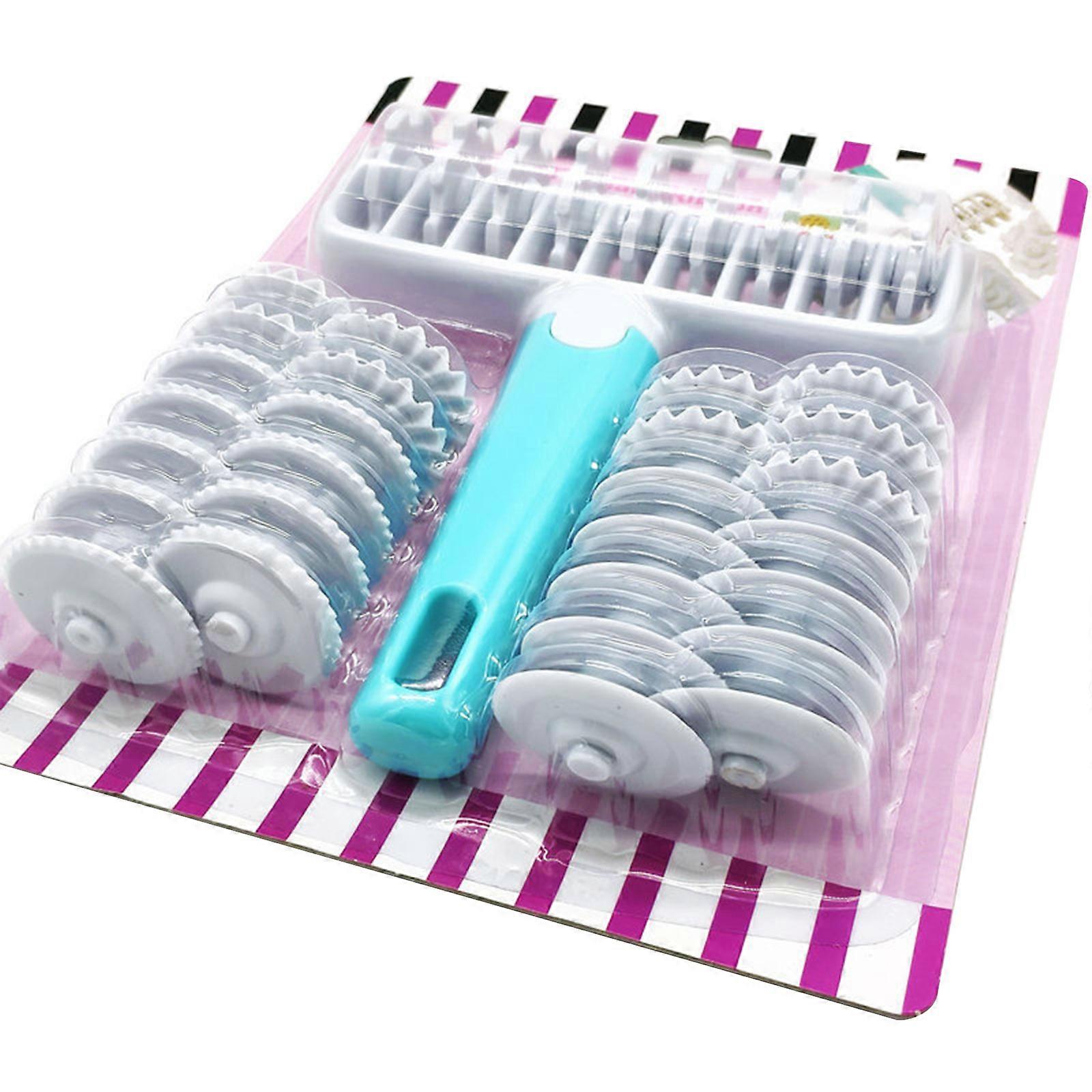 37x Pastry Lattice Cutter Wheel Roller Fondant Ribbon Cutter with 4 Type Gears Embosser Set Home Time-Saver Baking Tool