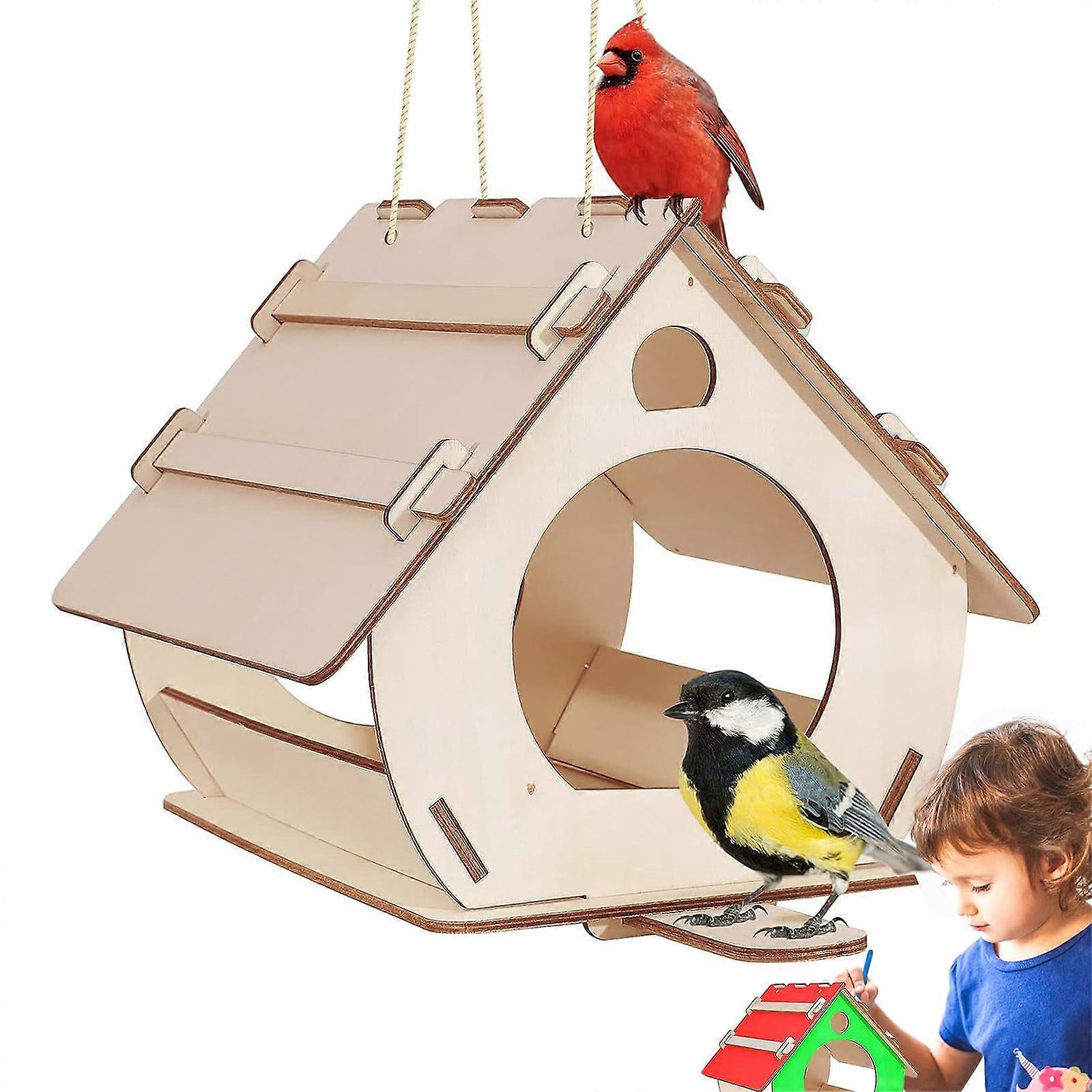 Wooden Bird Feeder for Hanging - Large Squirrel Feeder for Small Birds, DIY Bird House for Painting, Nesting Box