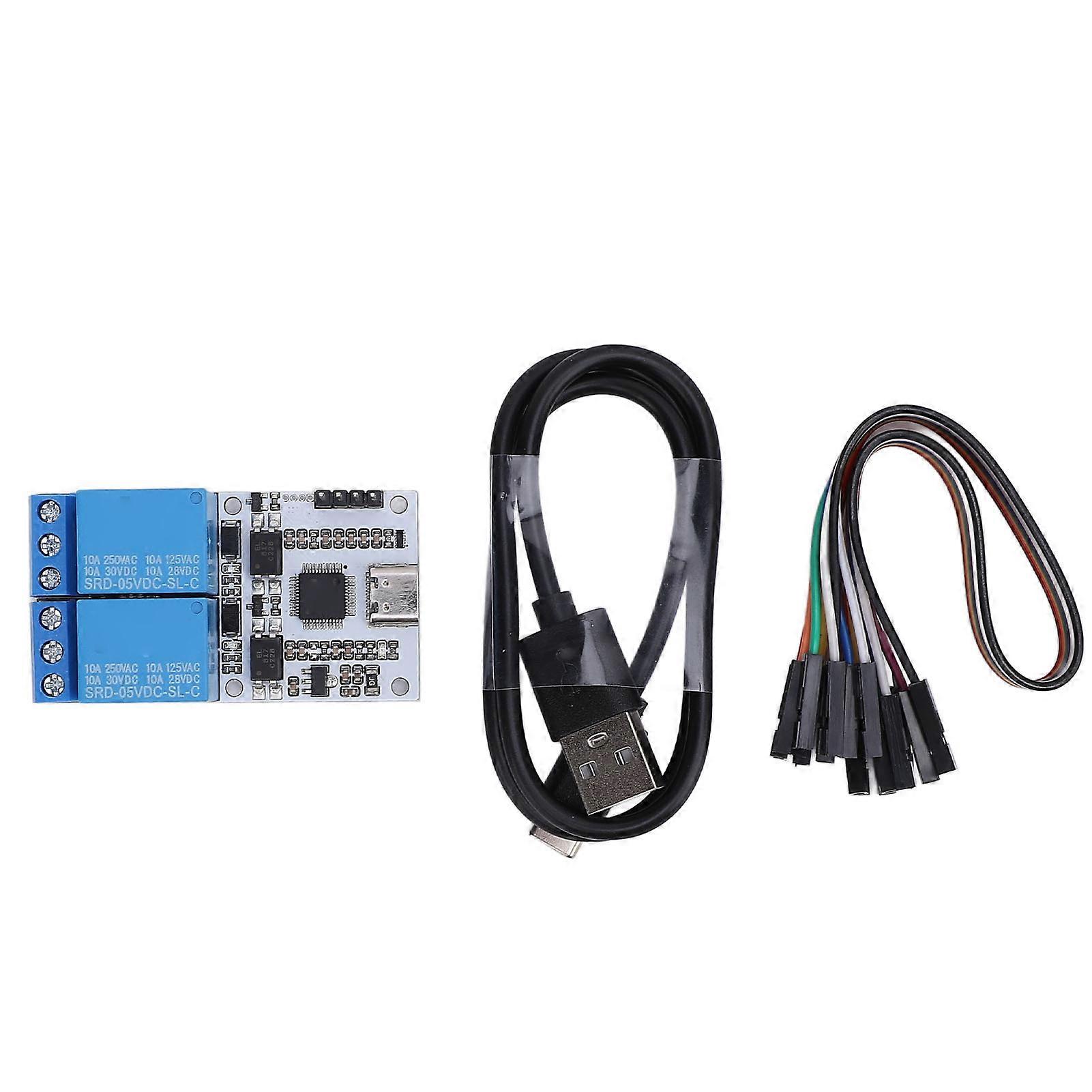 2 Channel 5V USB Relay Module with Type C Interface, Smart Serial Control, Intelligent Optical Coupling, Overload Protection