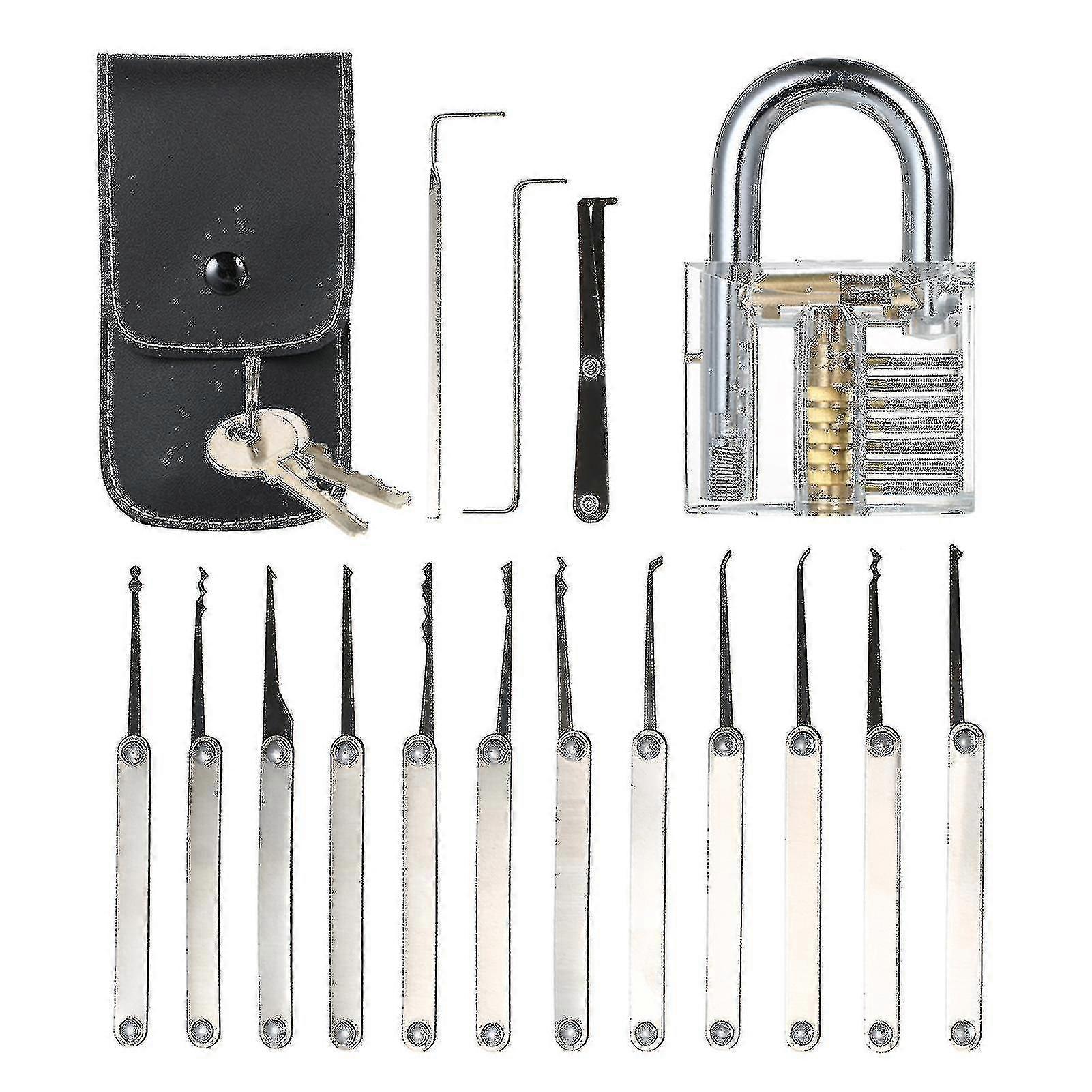2025 Transparent 15pcs Lock Picking Set Kit Tool With Transparent Practice Training Padlock Lock For Locksmith Beginners And Professional