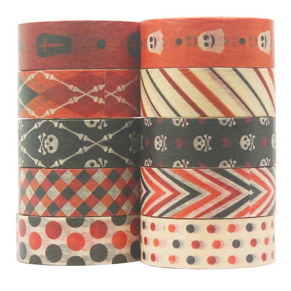 10 Roll Decorative Washi Tapes DIY Halloween Washi Paper Tapes Scrapbook Tapes Creative Printing Sticker present Packaging Tapes (Assorted Color)