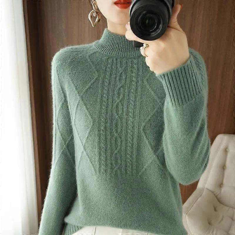 Women's Autumn Winter Solid Long Sleeve Sweaters Thickened Casual Versatile Half Turtlen Knit Pullovers