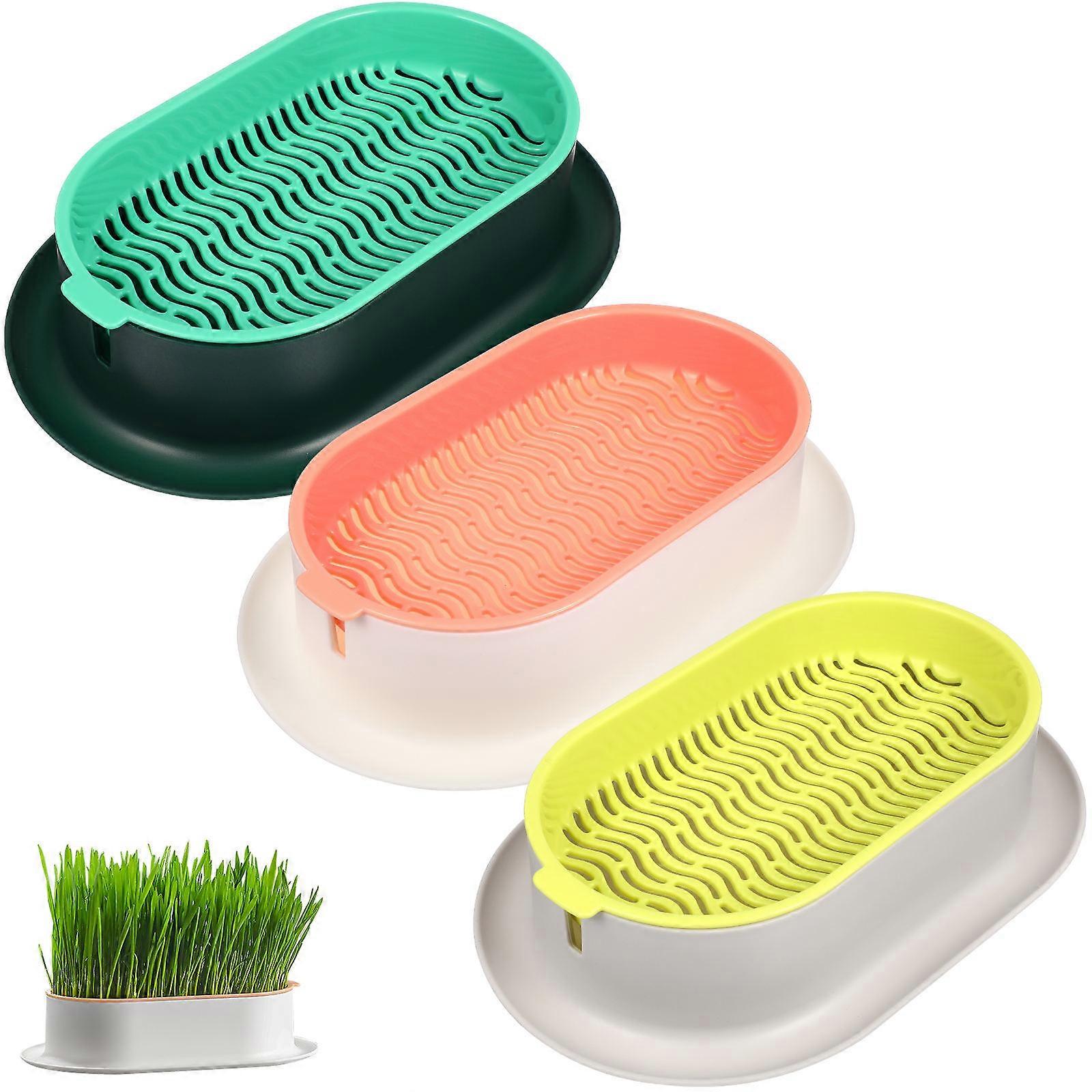 3pcs Durable Hydroponic Cat Grass Planter for Indoor Cats – Soilless Catnip Nursery with Water Storage Design
