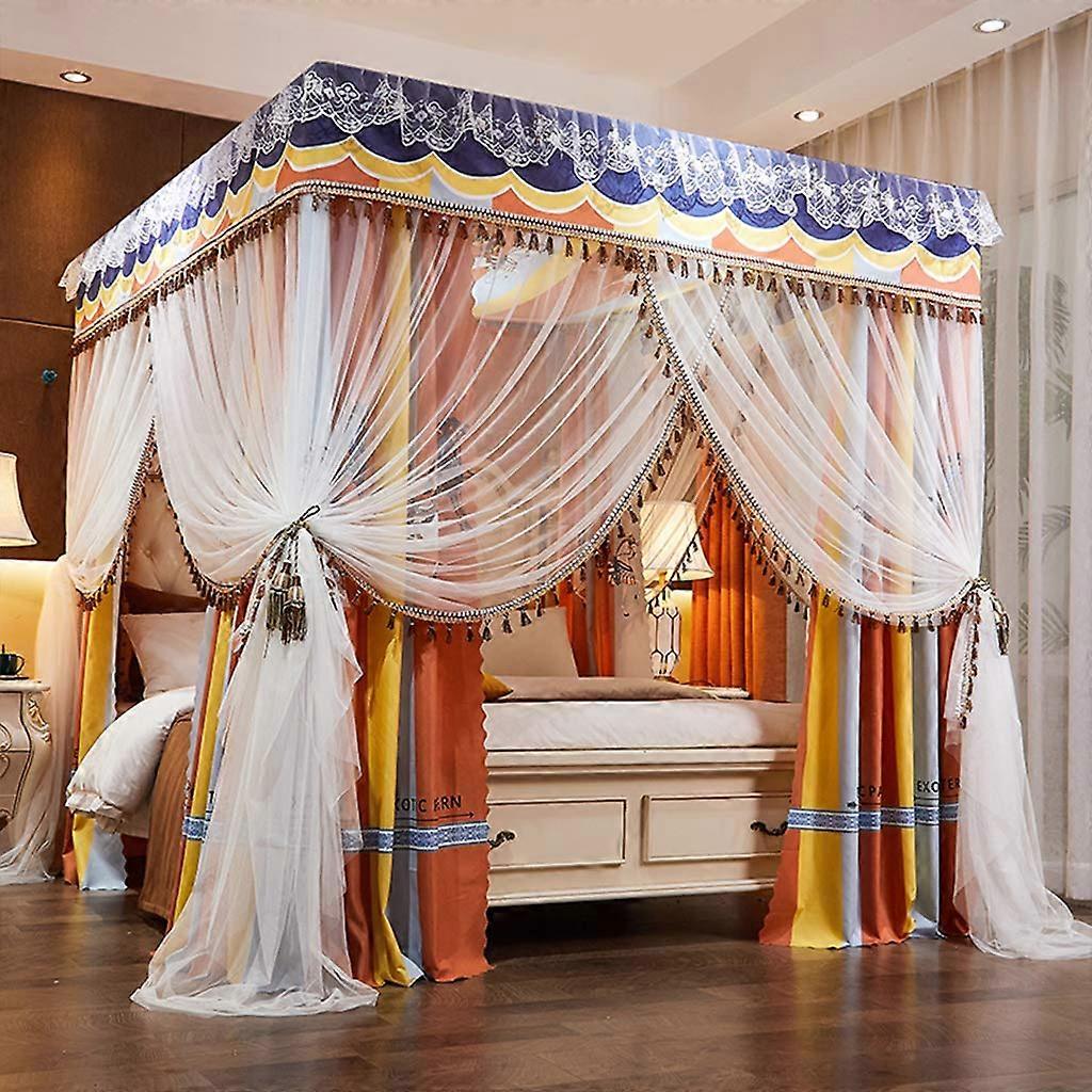 Princess canopy bed with 4 corner posts and sweet mosquito net (OrangeMulti)