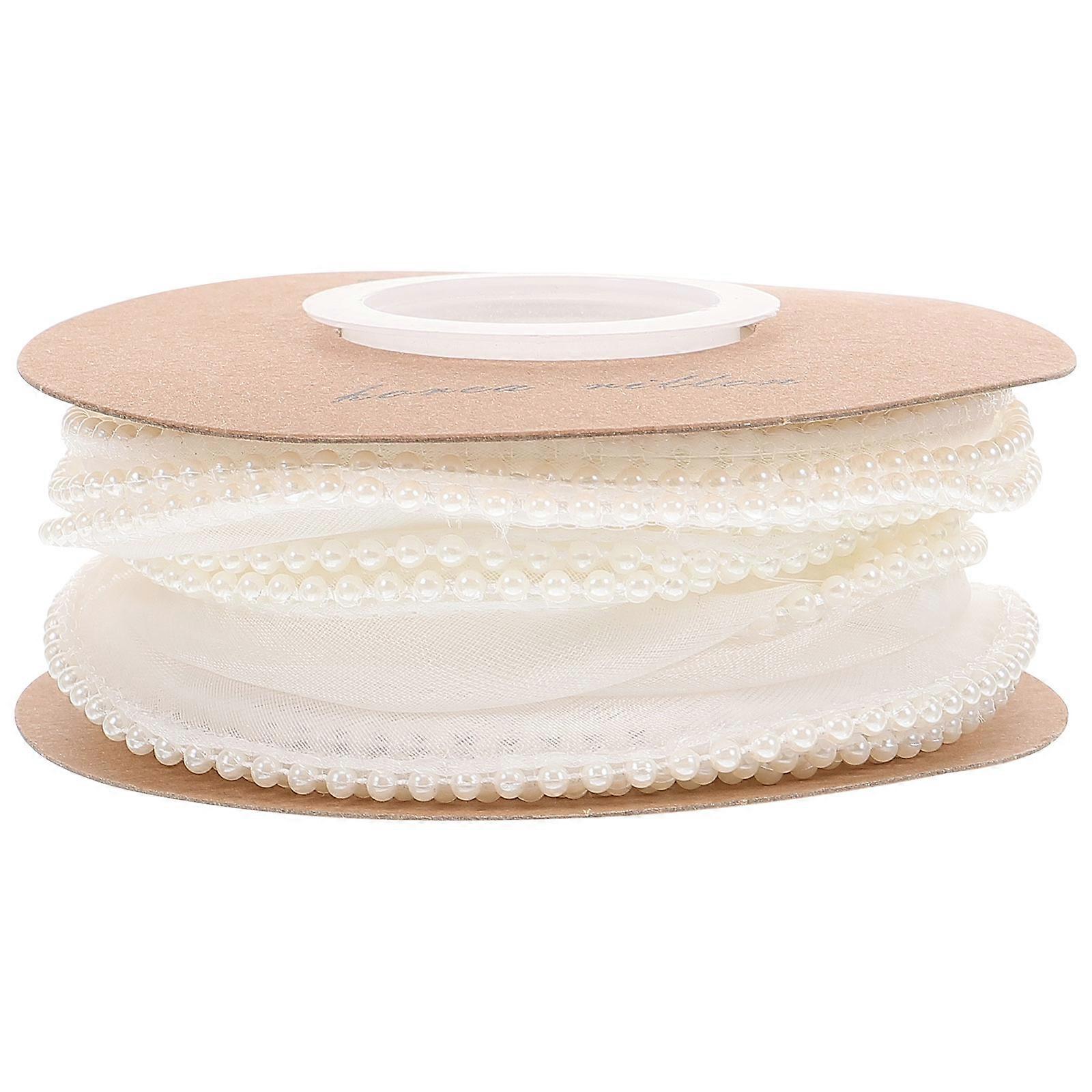 Pearl White Craft Ribbon with Wave Design and Small Pearls – Elegant Accessory for Wedding Wreaths, Floral Crafts, and Wrapping