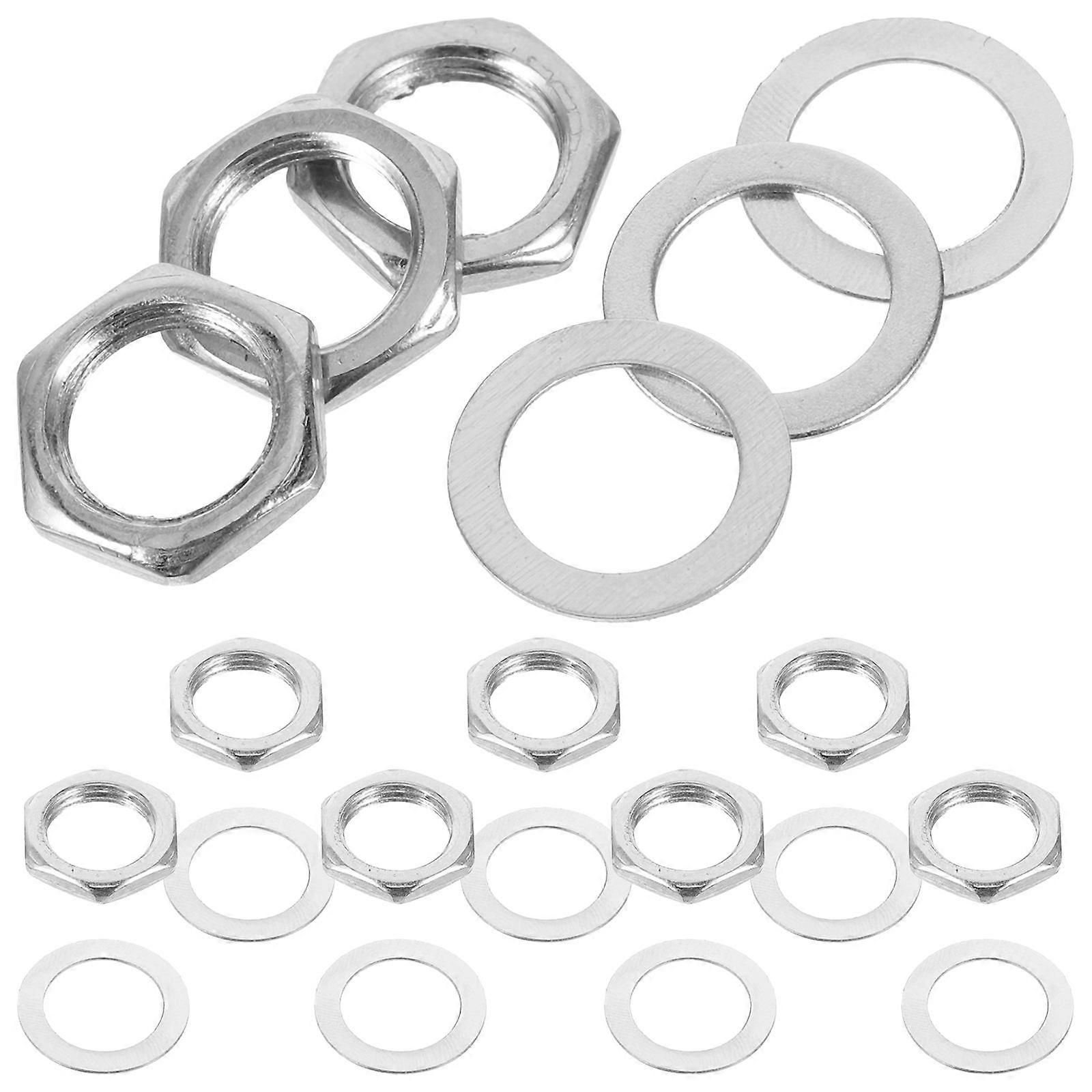 Electric Guitar Input Jack Nut and Washer Kit – 10 Sets of Alloy Socket Nuts with Washers for Output Jack Replacement – Durable, Non Deforming Guitar