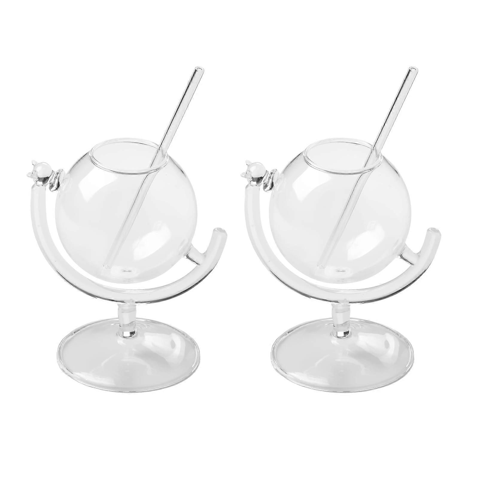 Ball Shaped Martini Glasses Set of 2 with Straw, Unique Cocktail and Wine Drinking Cups for Home and Party Use