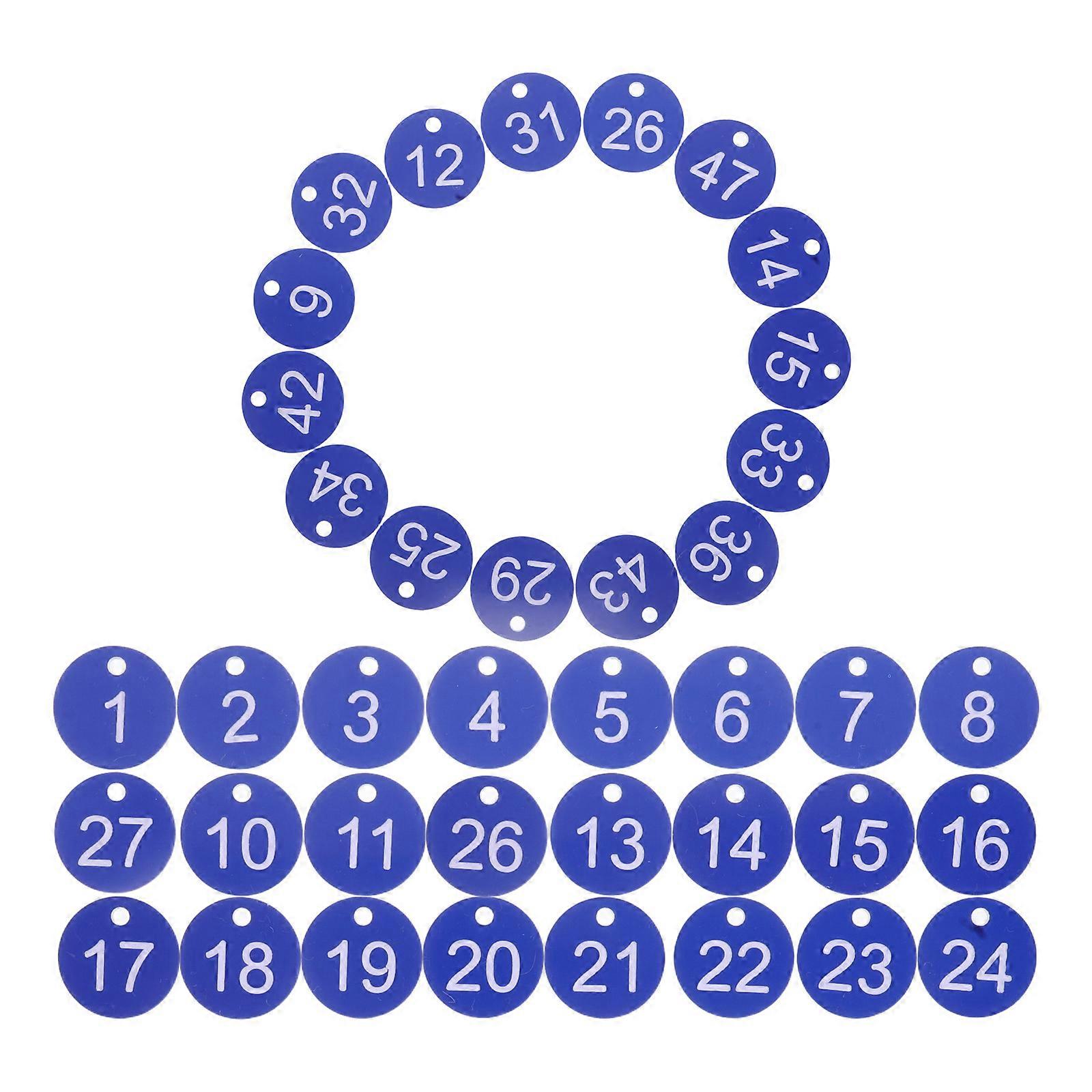 Plastic Numbered Marking Tags Round Number Tags Secure Hanging Reusable 3.50X3.50X0.15cm Blue 50Pcs