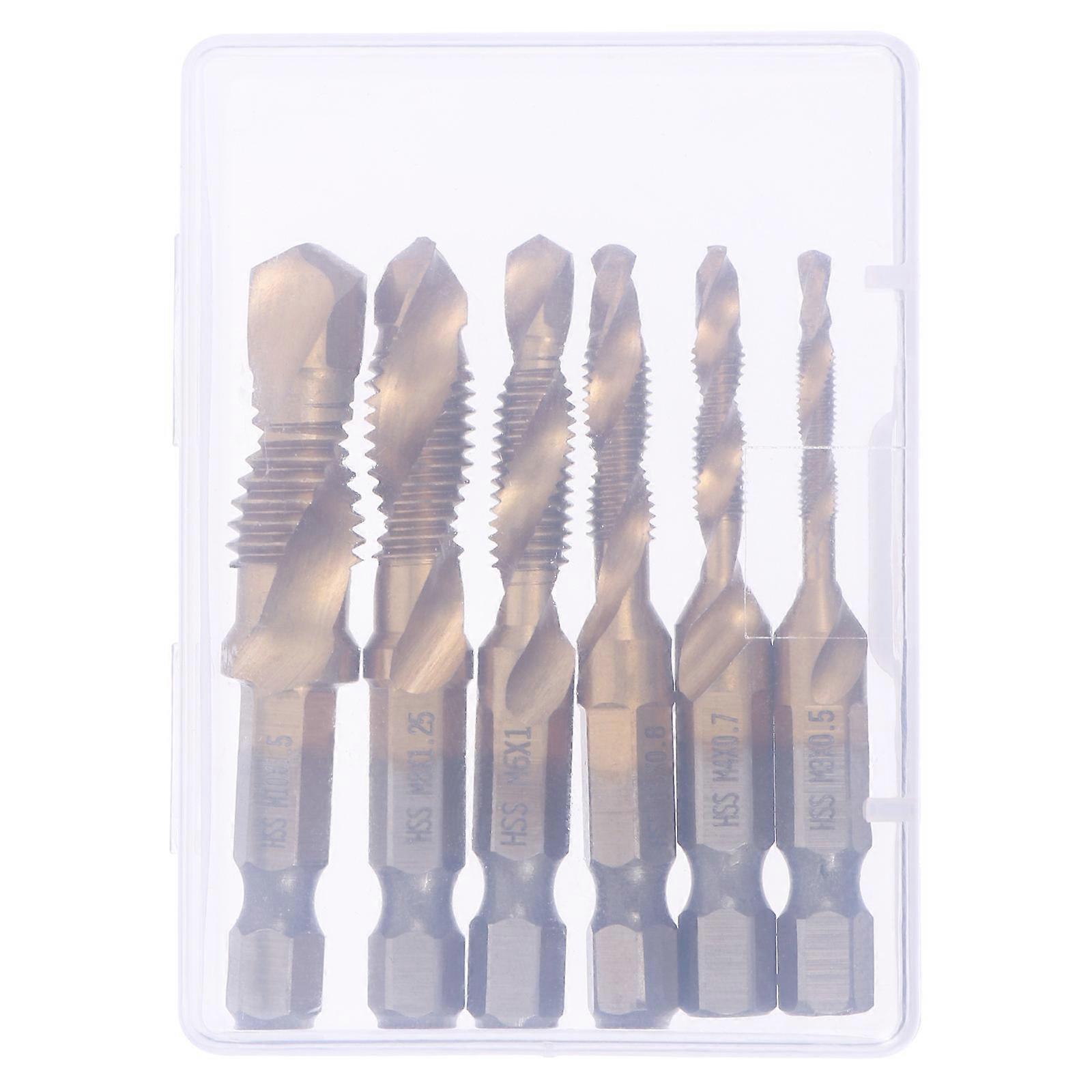 Combination Drill Tap Bit Steel Hexagon Handle High Precision Single-hand Operation Professionals 7x5cm 6Pcs