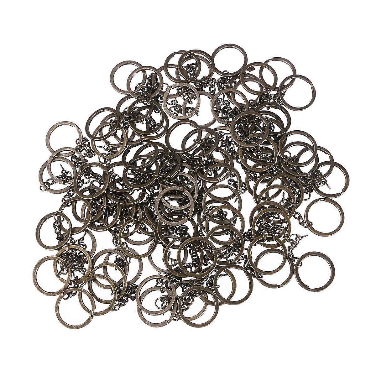 Keychain Supplies Metal Keyring Key Chain Hanging Daily Use Simple Design Bronze 100Pack