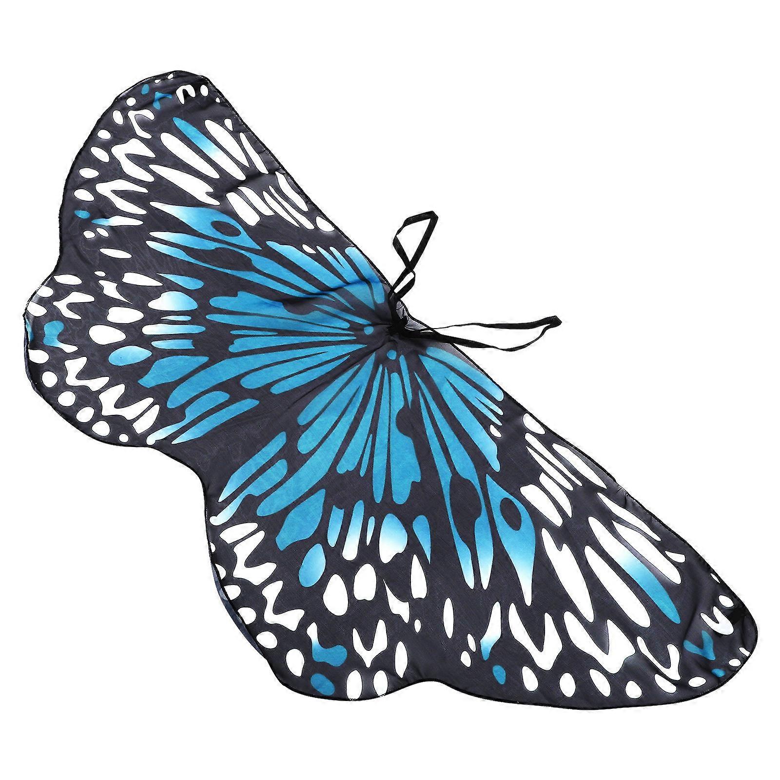 Soft Lightweight Butterfly Wing Cape Shawl Gradient Blue Beach Scarf for Halloween Costume Party, Stage Performance & Cosplay Accessory