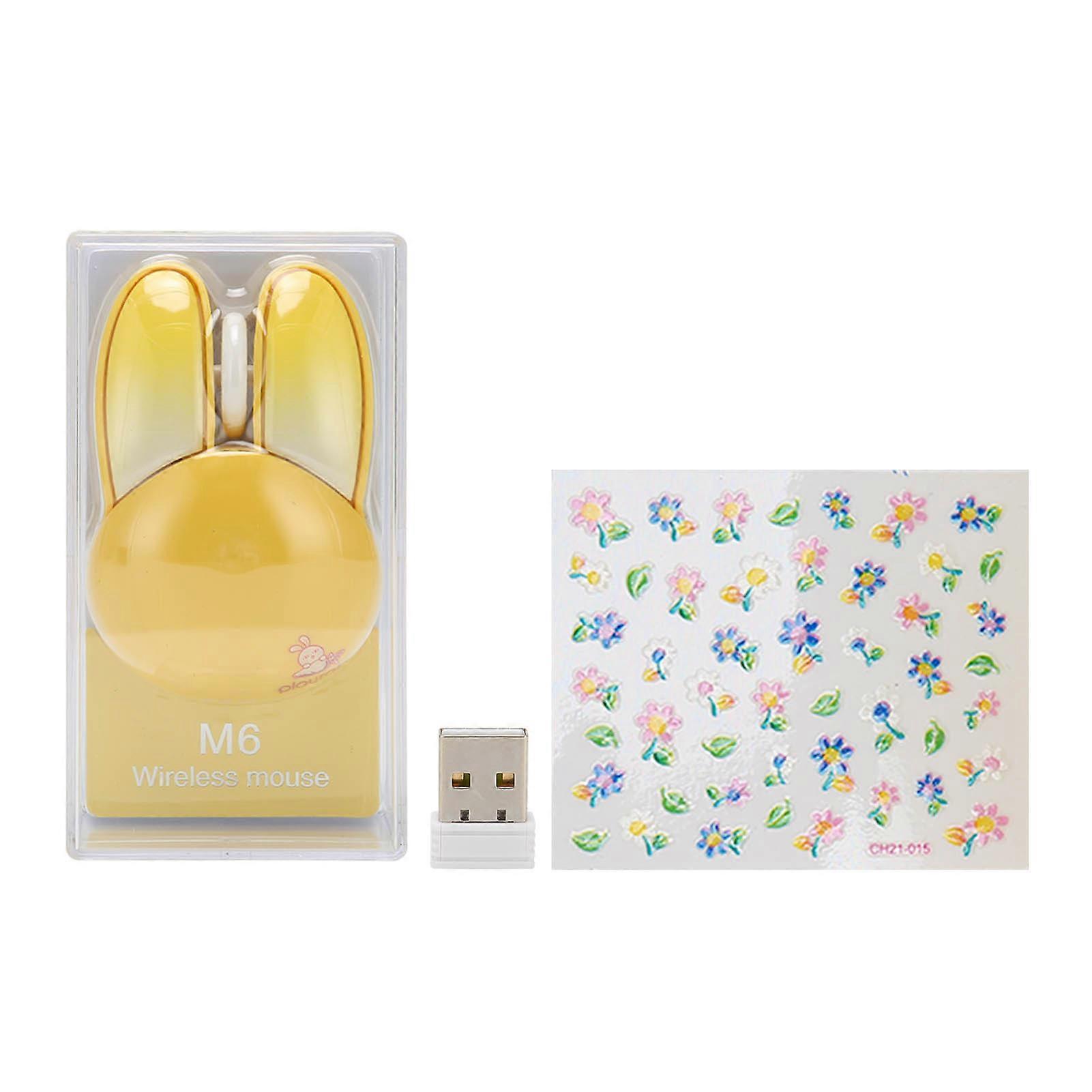 Cute Rabbit 2.4G Wireless Mouse, Adjustable DPI Sensitivity, 10 Meters Effective Range, Battery Powered, Silent Gaming Mouse, Yellow