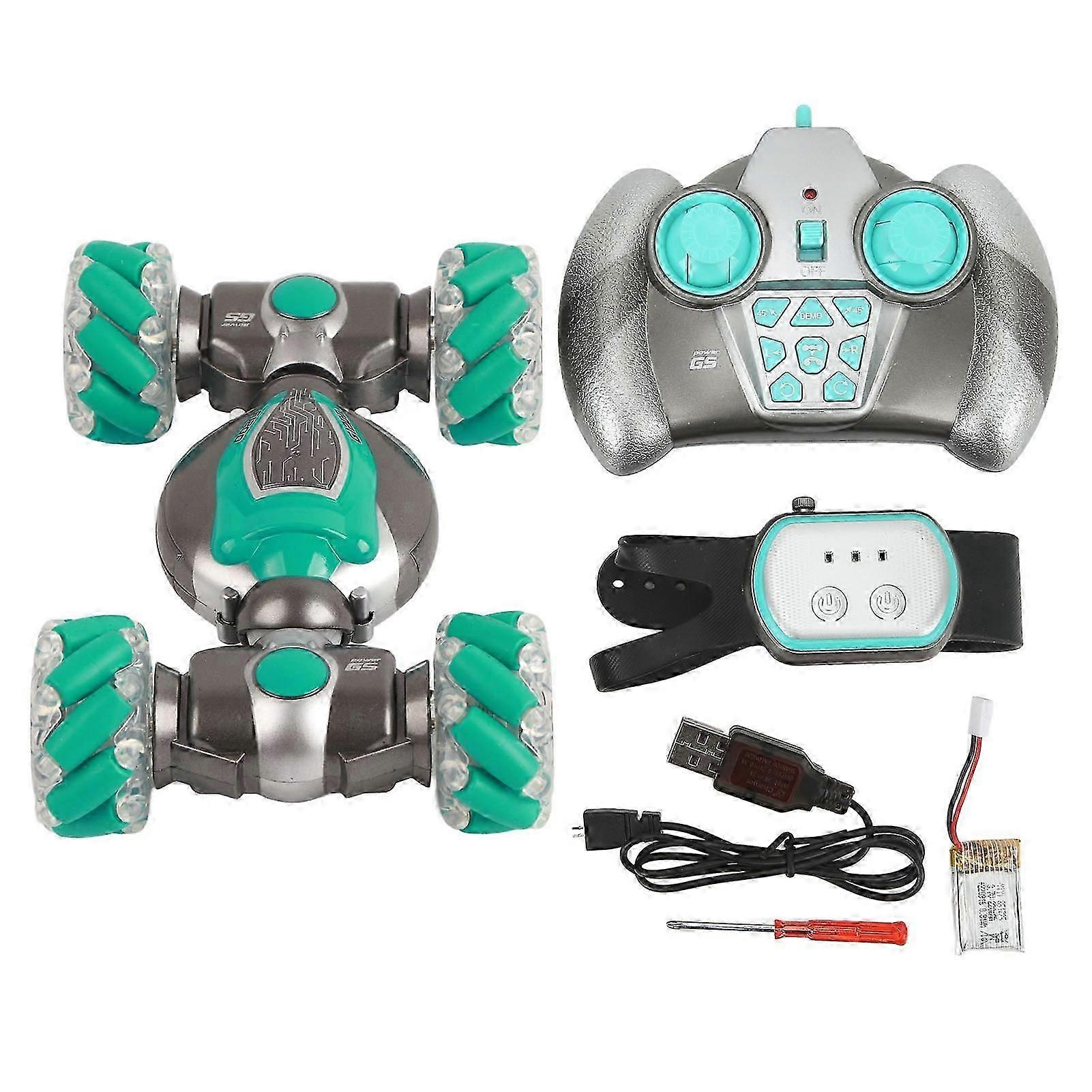 2.4G RC Stunt Car Dual Control 360 Degree Rotation Twisting Car Remote Control Car Toy with Light Green