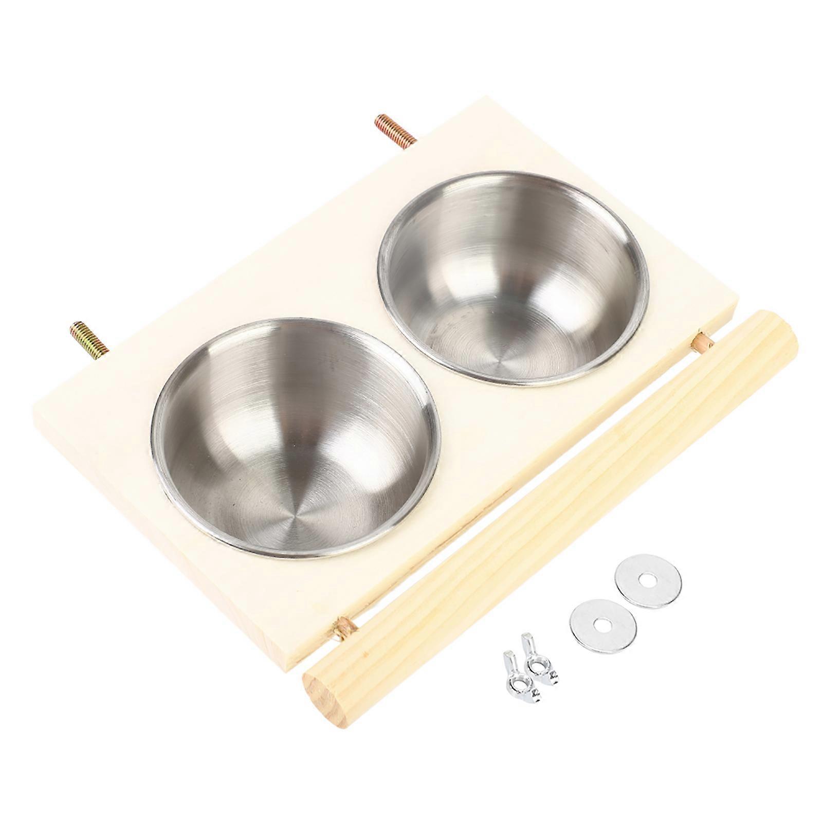 Gamelle pour perroquet en acier inoxydable avec support et double bol