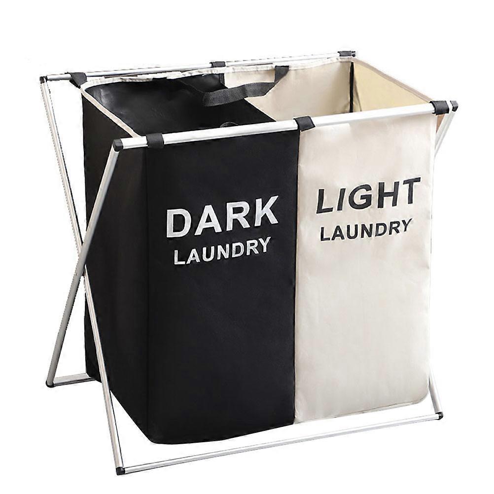 Toy Tote Laundry Bag 2-Grids Container Black And Beige For Living Room Sundries Storage Simple Fashion Design 60x60x38cm 1Pack