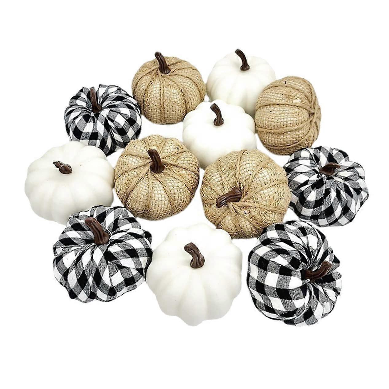 Halloween Outdoor Decorations Pumpkin 12 Pieces Checkered Foam Pumpkin Models Artificial Pumpkin