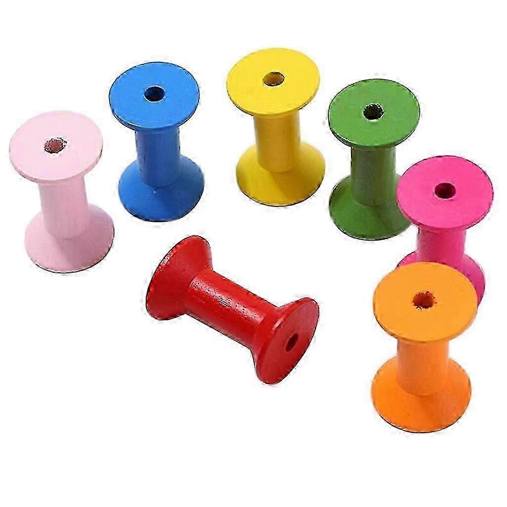100pcs DIY Colorful Wooden Cylindrical Thread Spools for Crafting