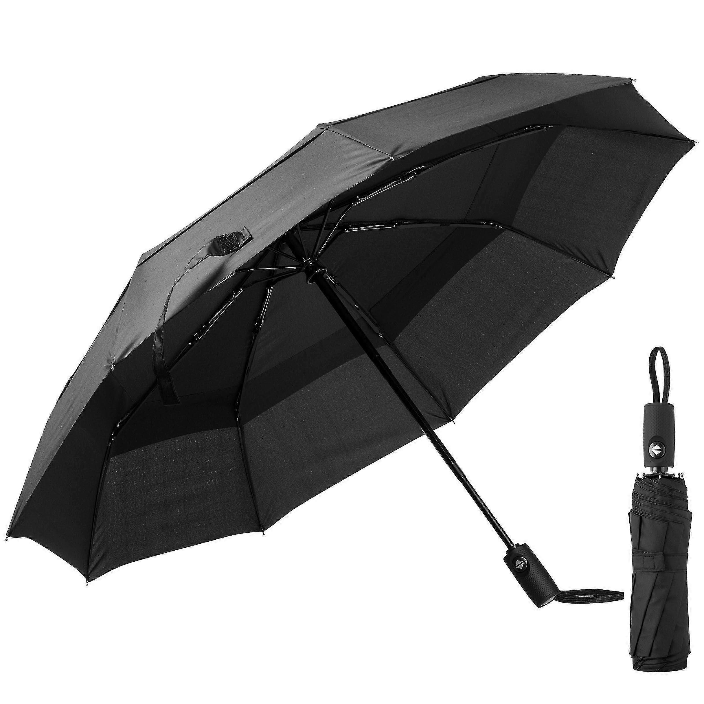 Compact Black Windproof Travel Umbrella, Automatic Umbrellas for Rain, Suitable for Various Brands
