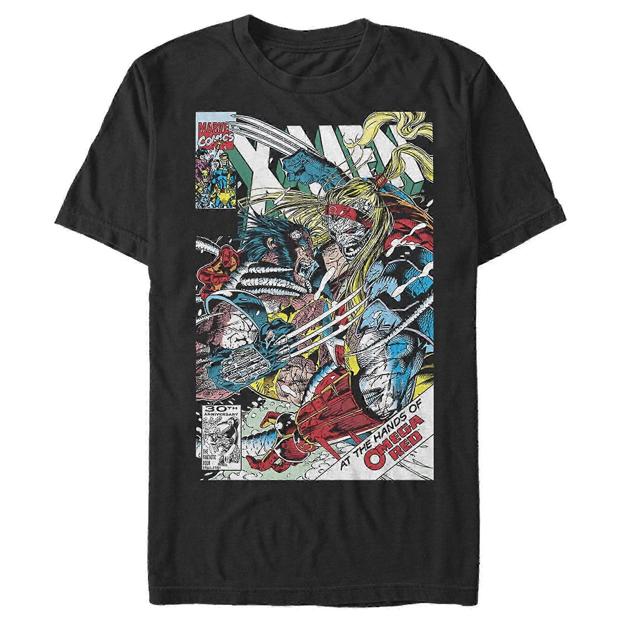 Men's Graphic Tee featuring Wolverine vs Omega Red in Black, Size Large