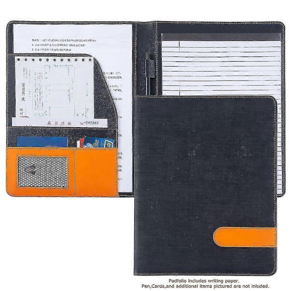 Leather Black Padfolio Folder for Business Contracts