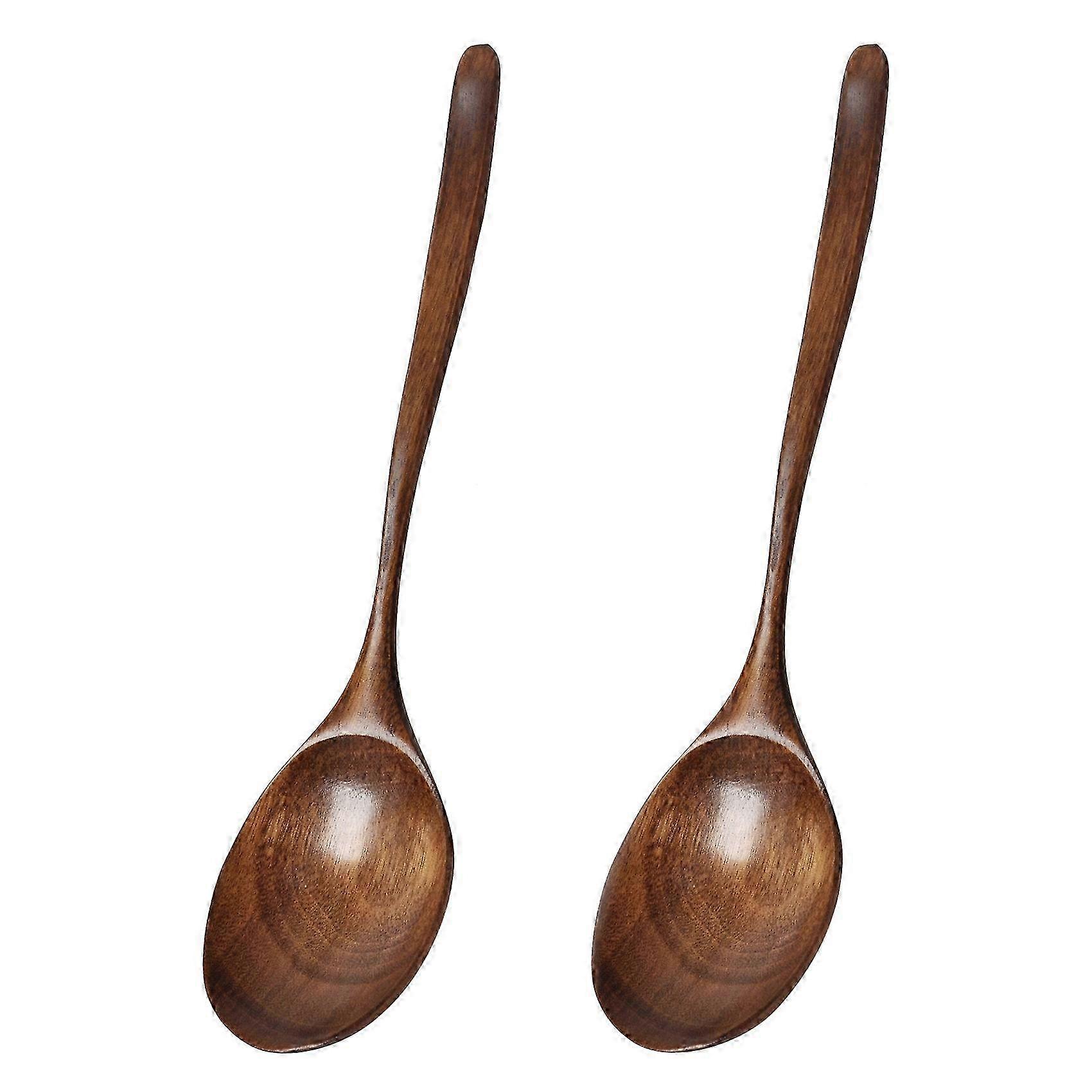 Handcrafted Wooden Soup Spoon Set of 2 in Vintage Chinese Style, for Dinner, Salad, Desserts, Snacks