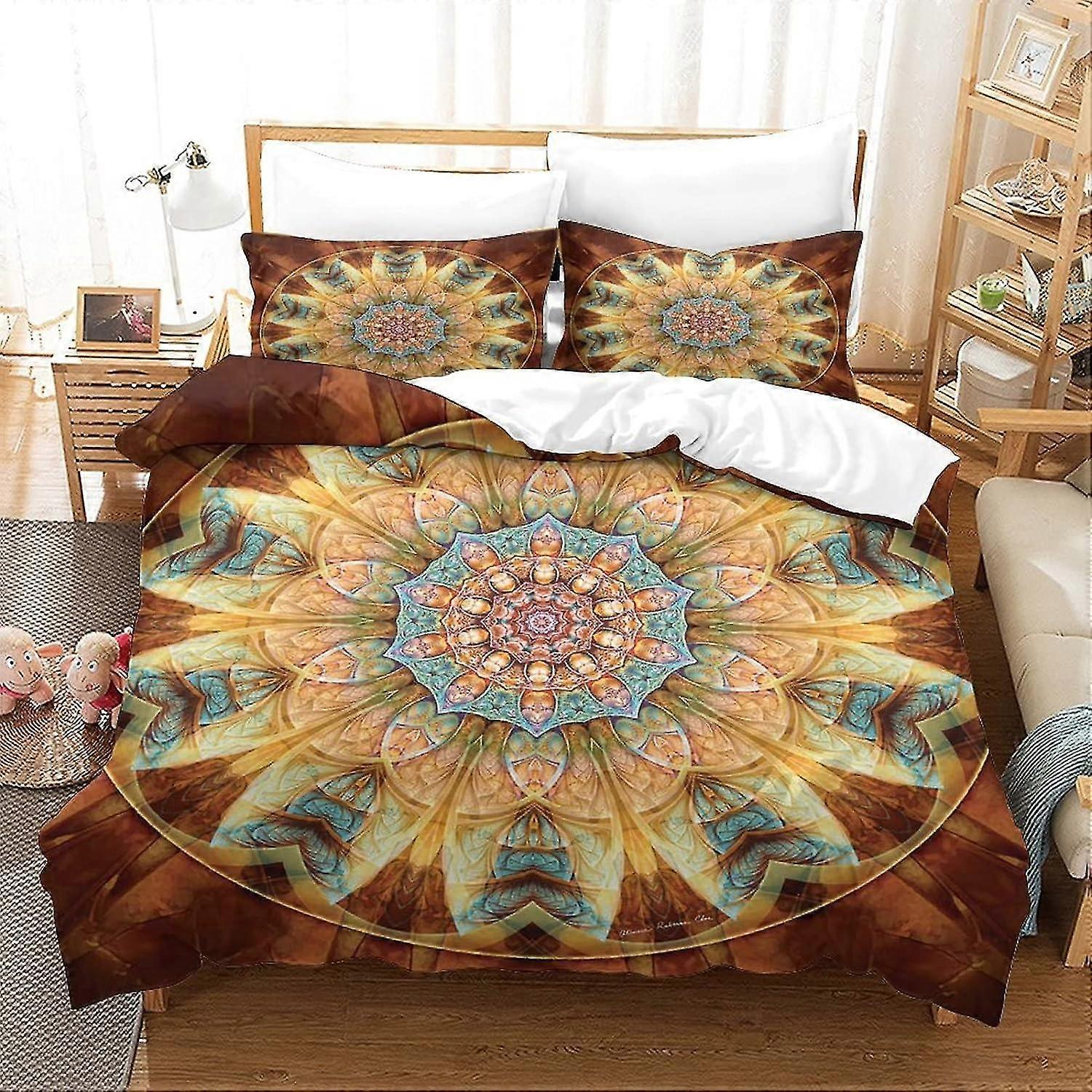 Bohemian Mandala Duvet Cover Set Luxe 3D Printed Bedding for Certain Brand, Ultra Soft Microfiber Flowers Pattern Quilt Cover