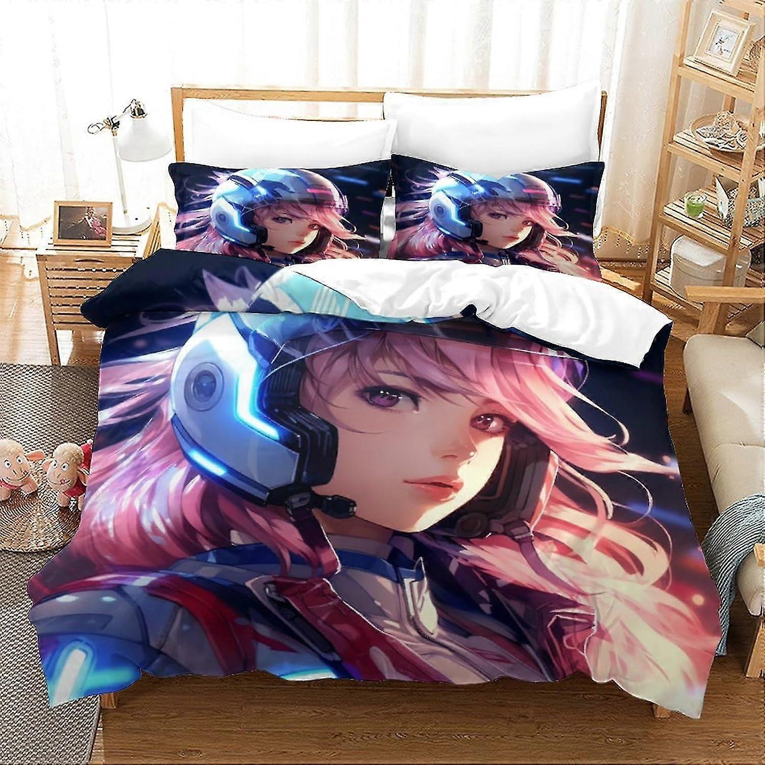 3 Pieces Outer Space Bedding Set with Pillowcases Zipper Closure Soft Microfiber Quilt Cover Double Size